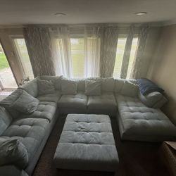 3 Piece Sectional With Ottoman - Light Blue
