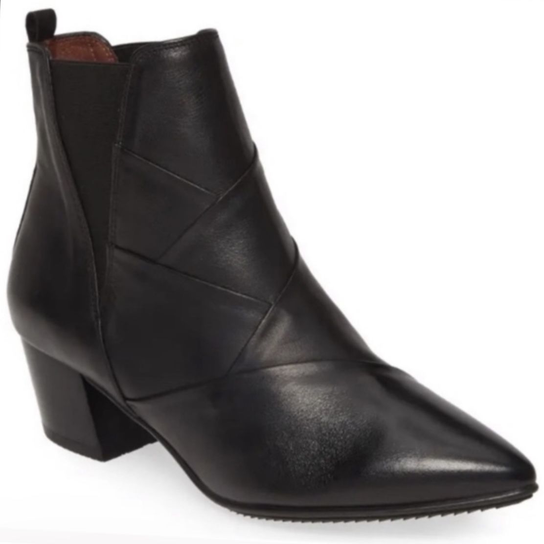 HISPANITAS leather pointed toe pull on black booties women Size UE39/ 8US