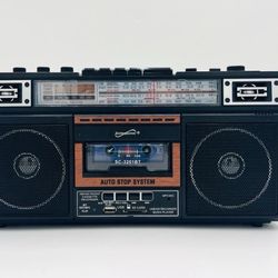 Supersonic SC-3201BT 4 Band Radio & Cassette Player Boombox, Bluetooth Speaker,