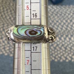 Sterling Silver FAS .925 Abalone Shell Filigree Ring 6
