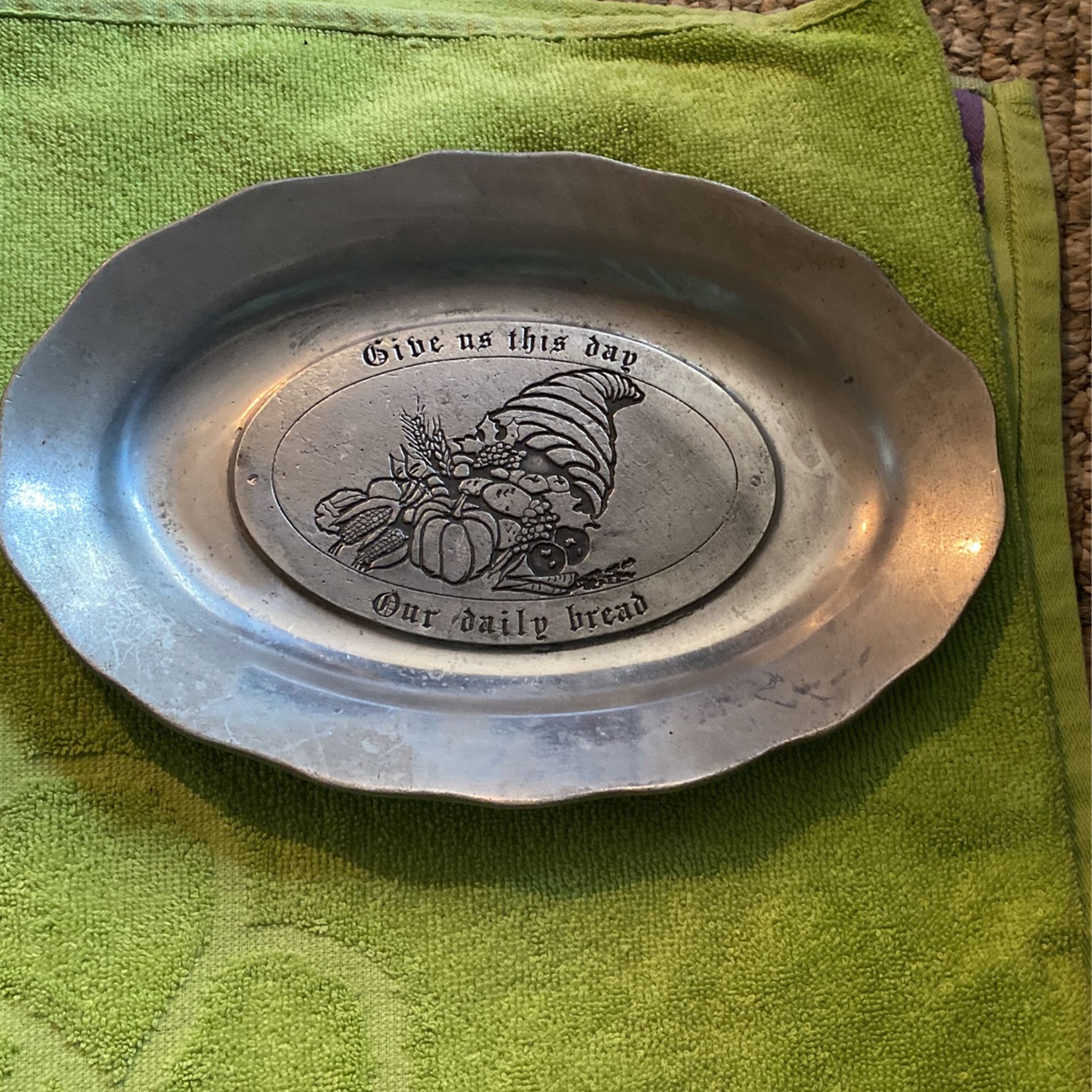 Oval Pewter Daily Bread Plate 