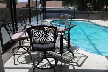 Hampton Bay Aluminum Patio Bar Set — High-Top, Glass Top, 4 Swivel Chairs (Longwood/Wekiva)