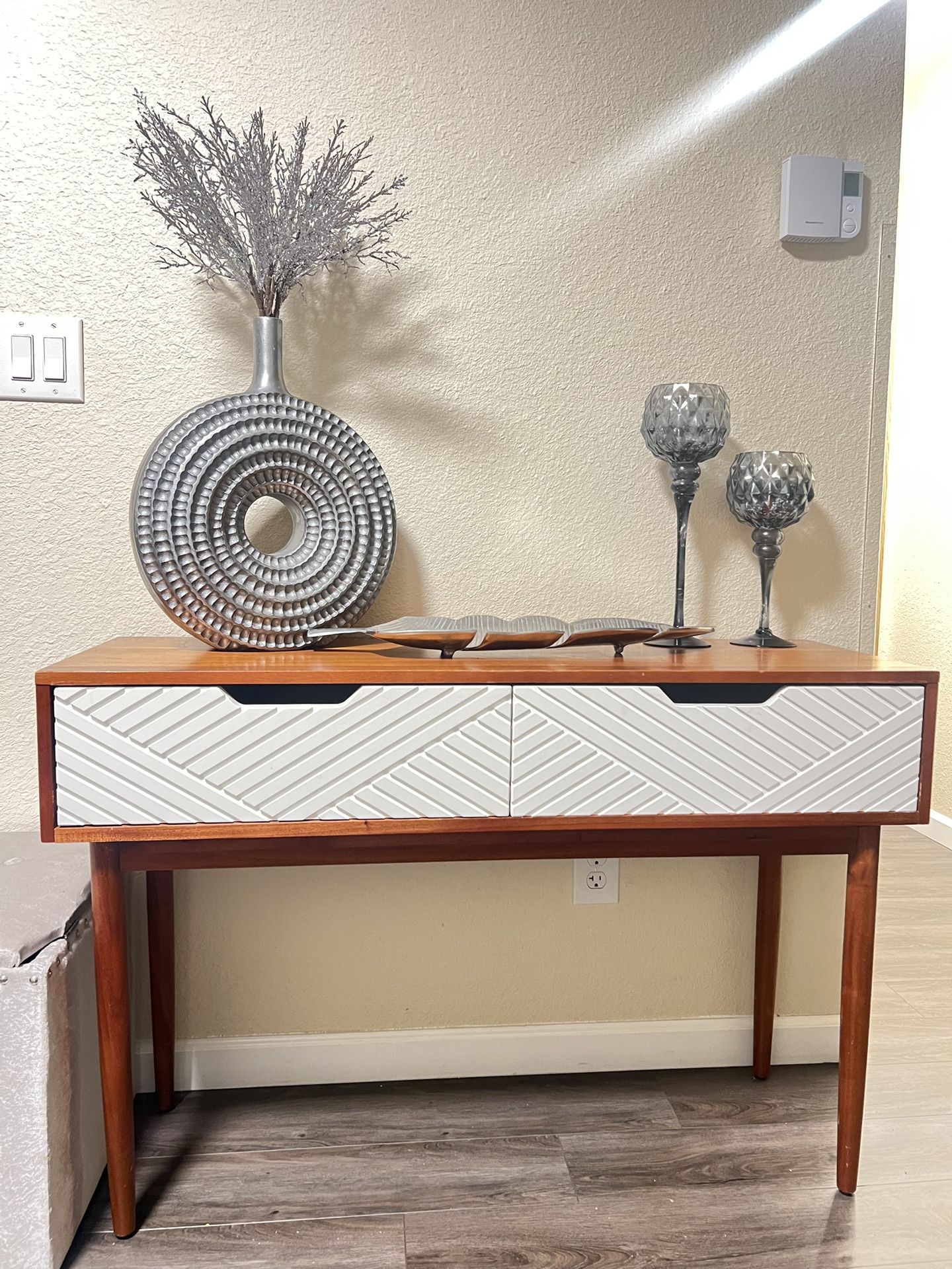 Touraco Brown White Geometric Drawers Console Table
