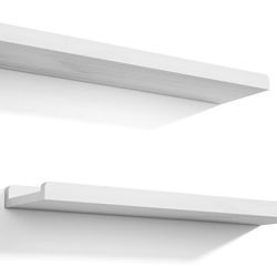 Floating Wall Mounted Shelves . Color: White . 23.6 Long - Set Of 2. 