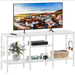 Furologee TV Stand up to 55 Inch White Entertainment Center with Soundbar Shelf