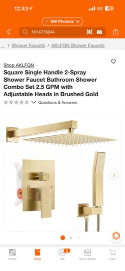 Square Single Handle 2-Spray Shower Faucet Bathroom Shower Combo Set 2.5 GPM with Adjustable Heads in Brushed Gold