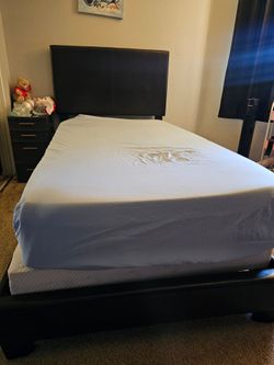 Twin Bed Frame with Faux Leather Upholstered Headboard and Frame
