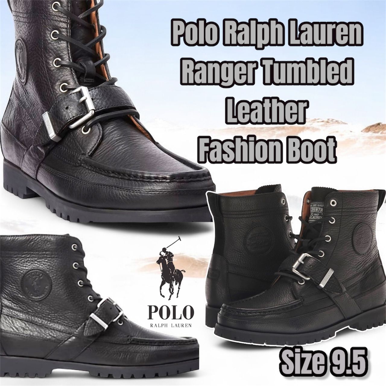 New Men’s Polo Ralph Lauren Ranger Tumbled Leather Fashion Boot, Sizes 9.5