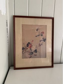 15.5” x 19.5” framed doves and florals