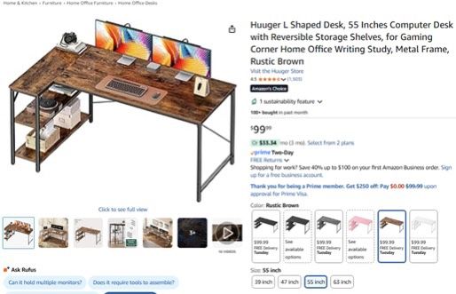 55 inch Home Office Computer Desk - $60