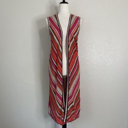 Chico's Mitered Stripe Pattern Open Front Vest Cardigan, Sz Medium