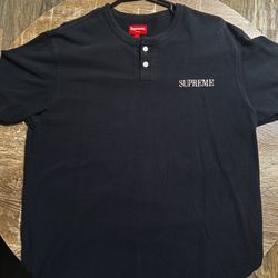 Supreme Black Embroidered Henley T-Shirt