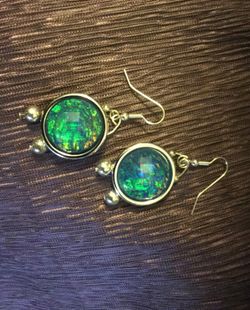 Large silver and green earrings