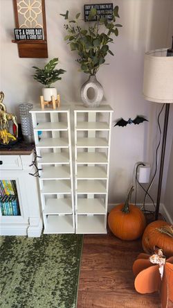 White Media Tower Shelves Set of 2