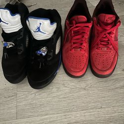 Jordan 5s and red air force ones size 9