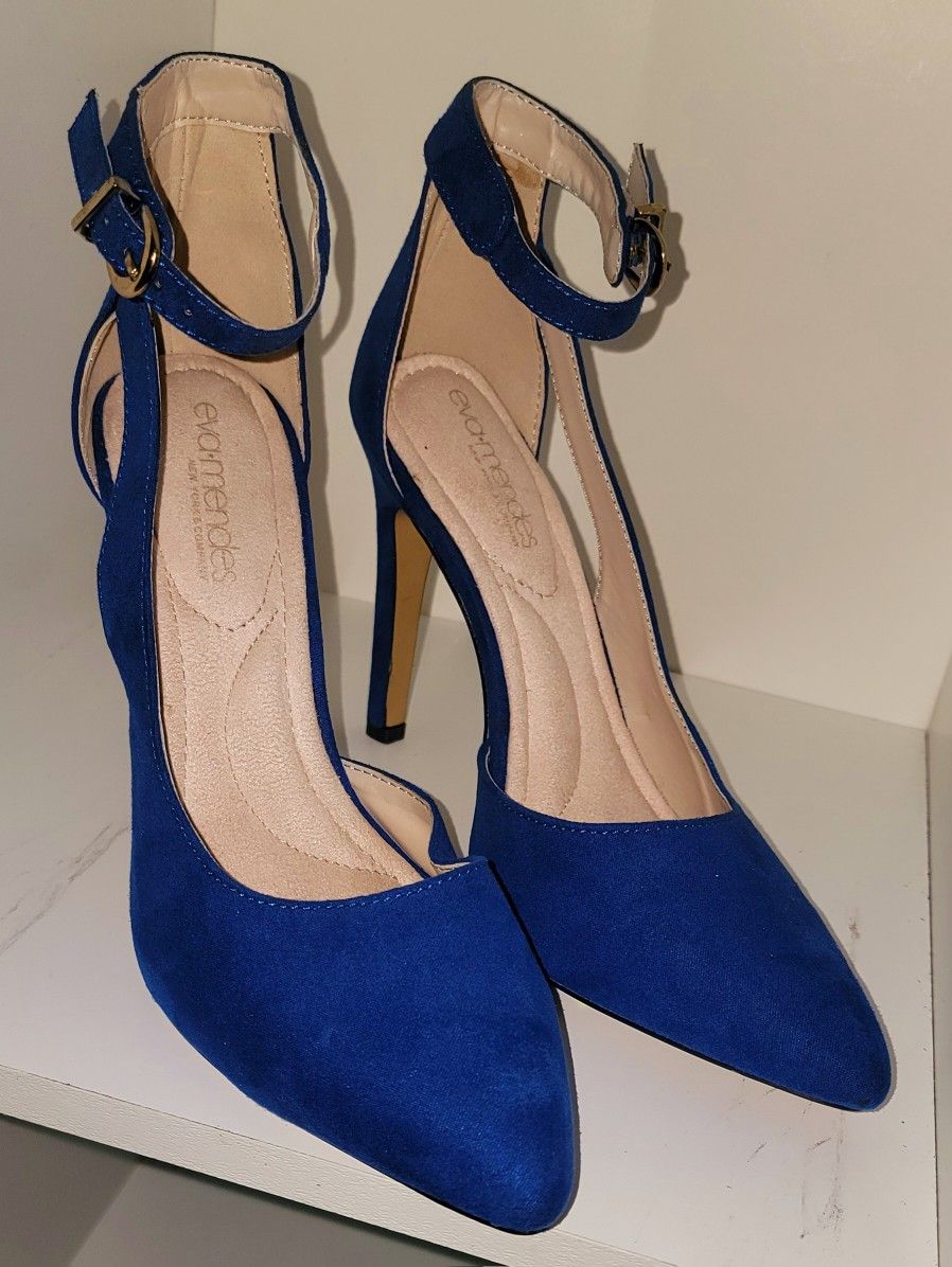 Eva Mendes Womens D'orsay Ankle Strap Pointed Toe High Heels Blue Suede Size 7 $40