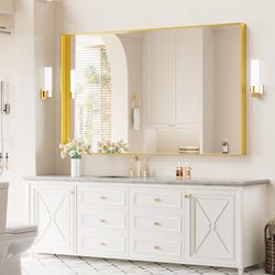 Koonmi 36x60 Inch Metal Framed Bathroom Mirror For Wall, Gold Rectangle Vanity Mirror With Anti-Rust, Shatterproof Tempered Glass