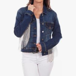 Scully Black With Rhinestone Fringe Womens Jean Jacket