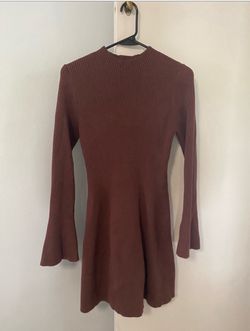 Ribbed Long Sleeve Fit and Flare Dress in Coffee