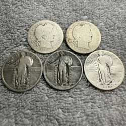 (Lot Of 5) 100+ Year Old United States Quarters 