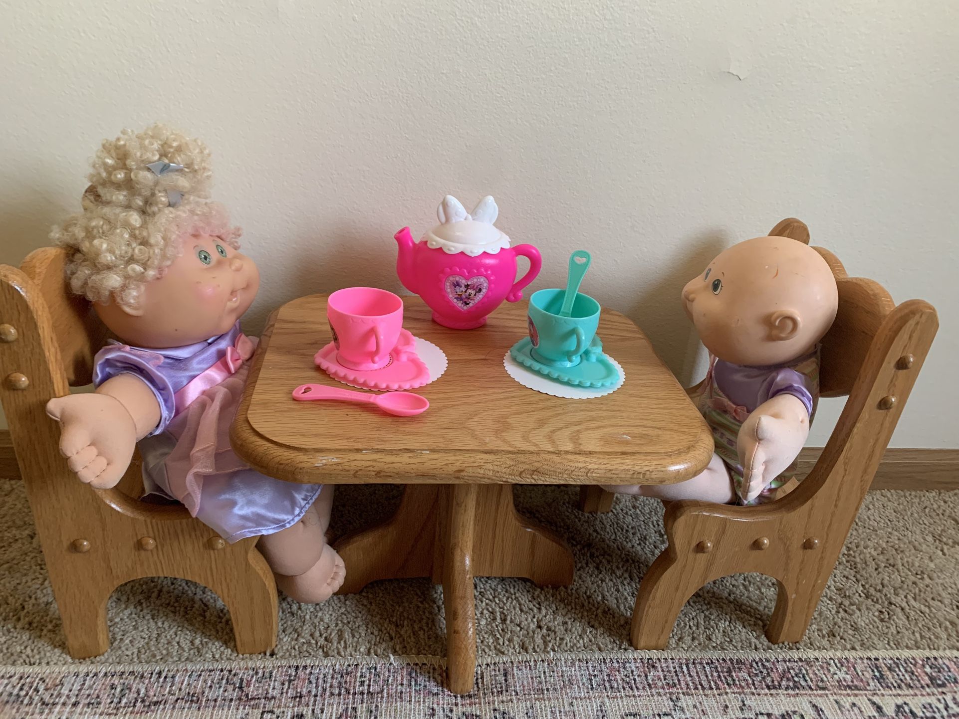 Doll Wood Table With Two Chairs
