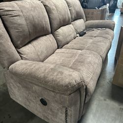 New. Tan Power Recliner Set W/USB