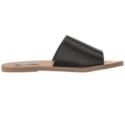 Steve Madden Women's Briele Flat Sandal, Black Leather, 6 M US