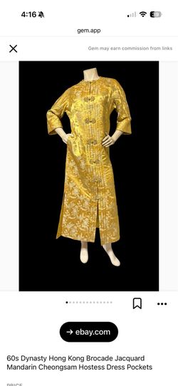 60s Dynasty Hong Kong Brocade Jacquard Mandarin Cheongsam Hostess Dress Pockets