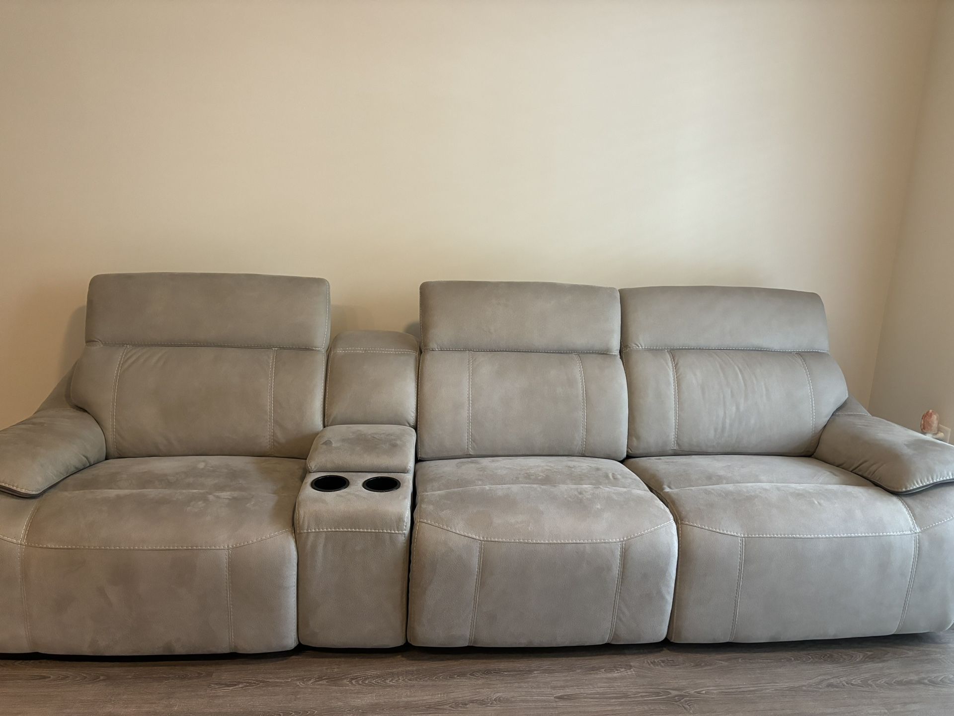 Gray Reclining Sofa with 4 USB Ports