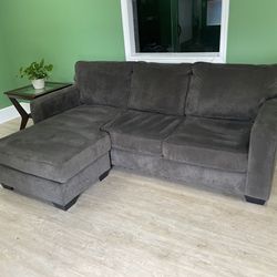 Grey Plush L-Shaped Sectional FREE DELIVERY