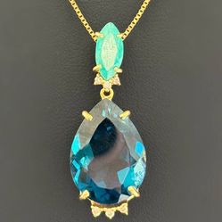 18k solid yellow gold aquamarine jade diamonds Pendant charm