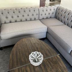 Grey Custom Chesterfield Section Sofa