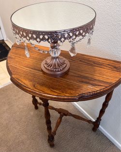 Pink Mirrored  Top Jeweled Pedestal Dish