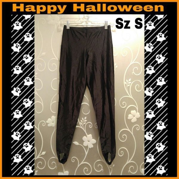 VINTAGE BLACK SPANDEX STIRRUP LEGGINGS FOR HALLOWEEN COSTUME SIZE S