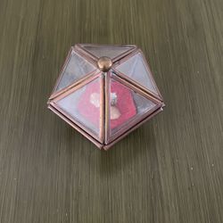 Vintage Pentagon Glass And Brass Hinge Box