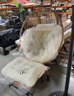 Assembled New Outdoor Wicker Egg Chair with Ottoman Indoor Outdoor Egg Basket Lounge Chair w/Cushion Overs