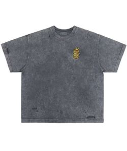 Dirty Smile Gray Wave Washed Distressed Tee Large