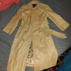 3/4 Sleeve And Length Tan Leather Coat