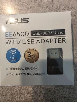 ASUS - USB-BE92 Nano Tri-Band Wi-Fi 7 USB Network Adapter - Black NEW