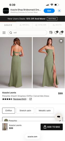 Azazie Leonis Dress. Pistachio/Sage color
