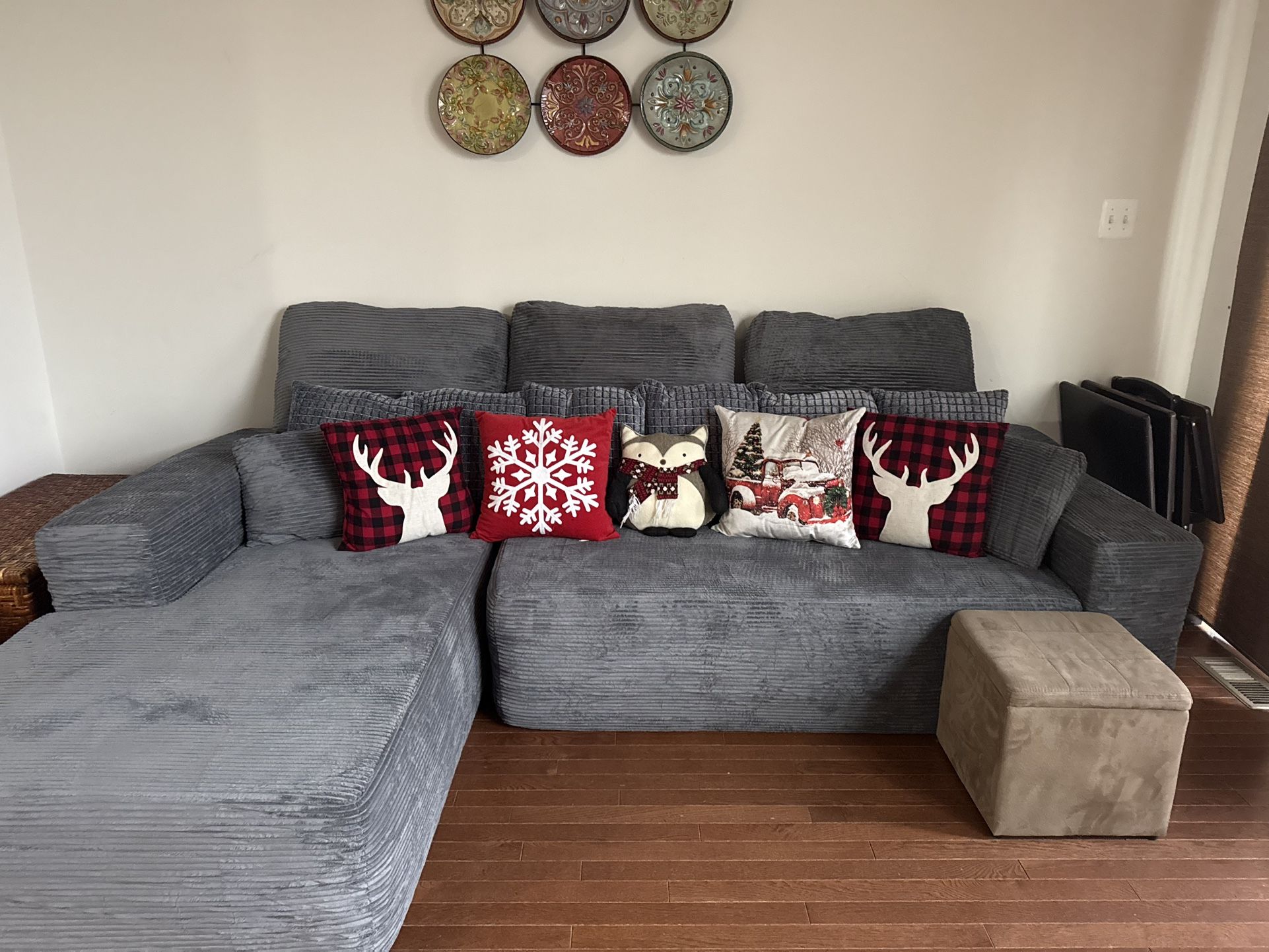 Boneless Gray Corduroy Left Chaise Couch