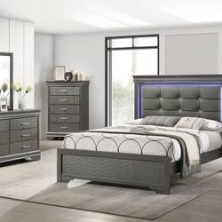 Gray Queen Bed Frame With LED Light 