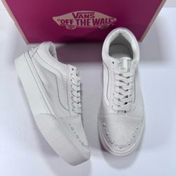 Vans Old Skool Platform Pearls Marshmallow White Suede Sneakers Women 8.5