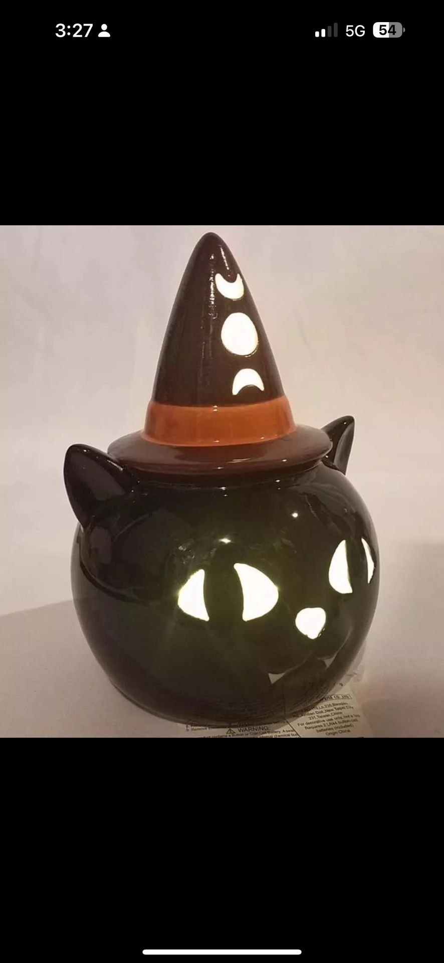 Ceramic Light-Up Witchy Black Cat