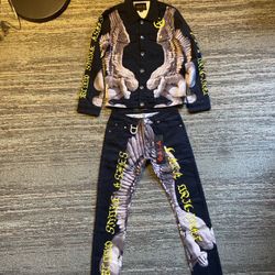 “Arrival” Gala Original M Medium Black Denim Jean Jacket And Pants 30x32 Set