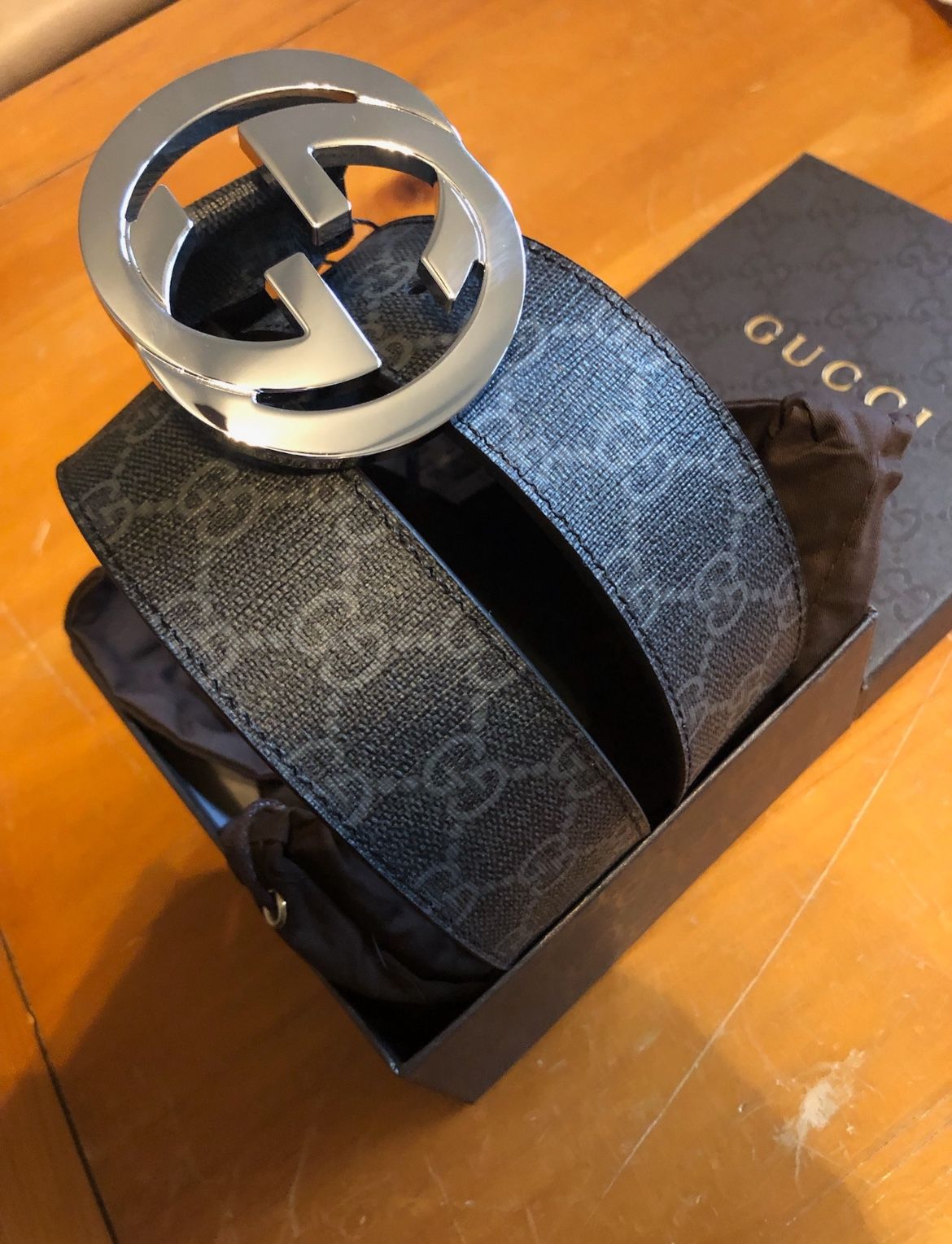 Men’s Gucci Belt Black Monogram Supreme GG Belt Authentic NEW