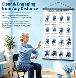 Tai Chi Chair Workout Chart for Seniors 16x36in Yoga Wall Poster