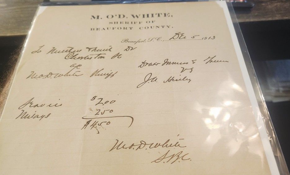 1913 Letter Signed By Sheriff Of Beaufort County 