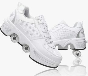 Kick Roller Skates - Double-Row Retractable Deformation Shoes That Turn into Rollerskates - Outdoor Roller Skating Shoes for Girls Boys