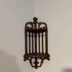 Vintage Victorian Carved Ornate Cherry Wood 2-Tier Corner Wall Shelf